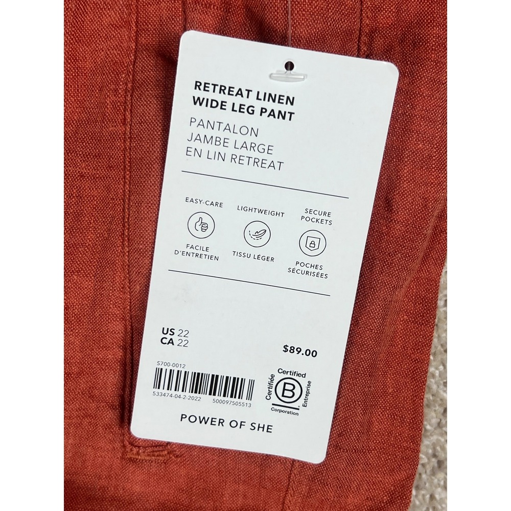 Athleta Retreat Linen Wide Leg Pant 22 Terracotta Red High Rise New NWT Summer - Picture 4 of 11